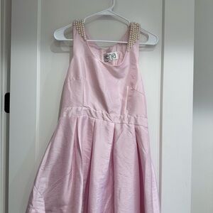 Kids Pearl-Shoulder Pink Party Dress